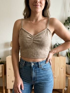 Wilfred Tan Knit Ruched Cropped Camisole